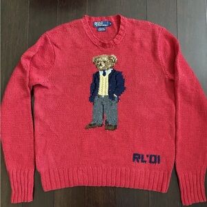 Vintage Polo Ralph Lauren Red Bear 2001 Hand Knit Cotton Sweater Kanye West